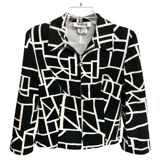 Ribkoff‎ Trends Half Sleeve Jacket Womens 6 (S) Funky Black/White Abstract 90s - Picture 1 of 10